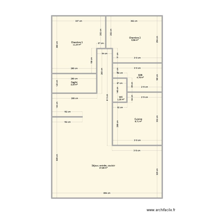 Flament - Plan maison. Plan de 7 pièces et 78 m2