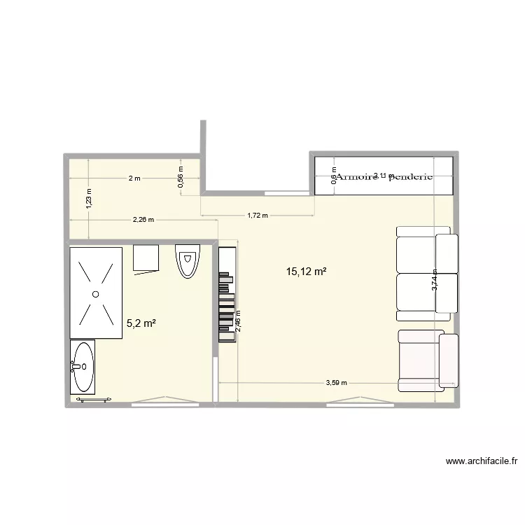 projet02. Plan de 2 pièces et 20 m²