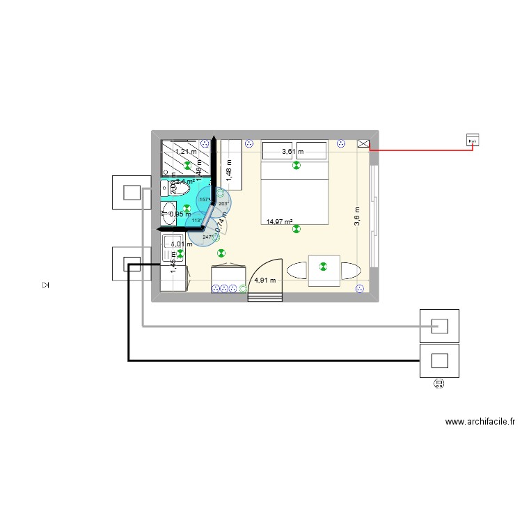 projet leslie 3. Plan de 2 pièces et 17 m2