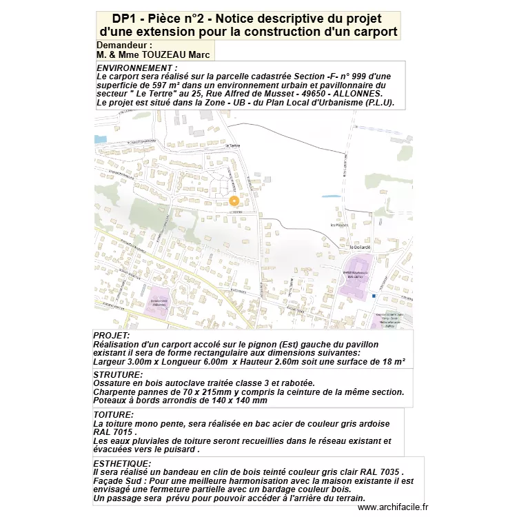 DP1 - Pi&egrave;ce n&deg;2 - Notice descriptif du projet. Plan de 