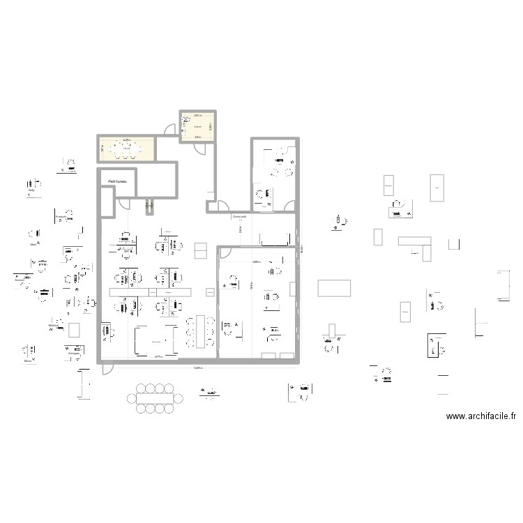 Bureau 5ieme 14. Plan de 3 pièces et 14 m2