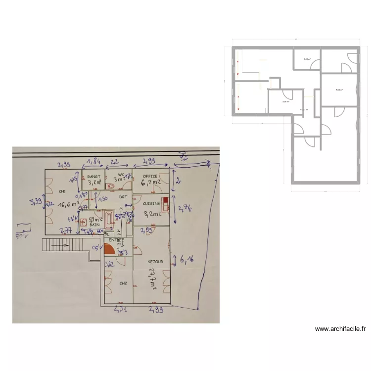 Placis. Plan de 4  et 78 m²