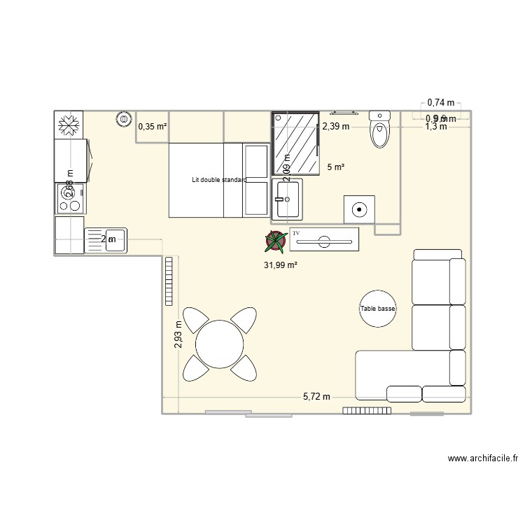 Plan appart Pierre (Muriel). Plan de 3 pièces et 37 m2