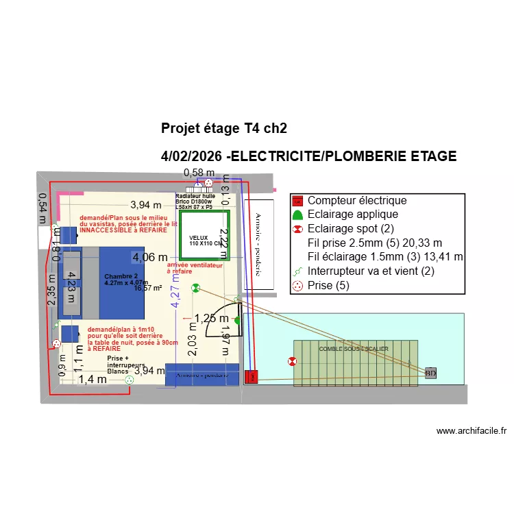 PLAN ARNAUD ETAGE 5 DECEMBRE 2025 electrique ch2. Plan de 1  et 17 m²