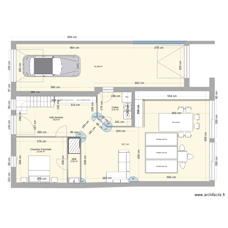 rdc-garage-traversant. Plan de 0 pièce et 0 m2