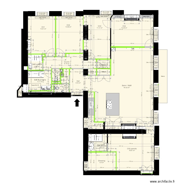 29 crs FR v27 placo. Plan de 43 pièces et 154 m2