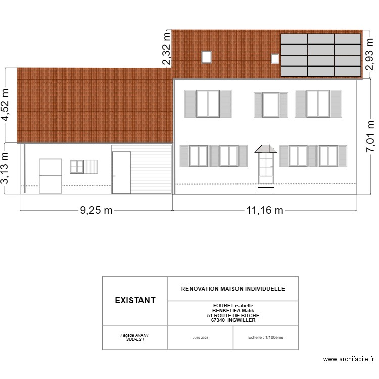 FOUBET ISABELLE Façade Avant (SE). Plan de 0 pièce et 0 m2