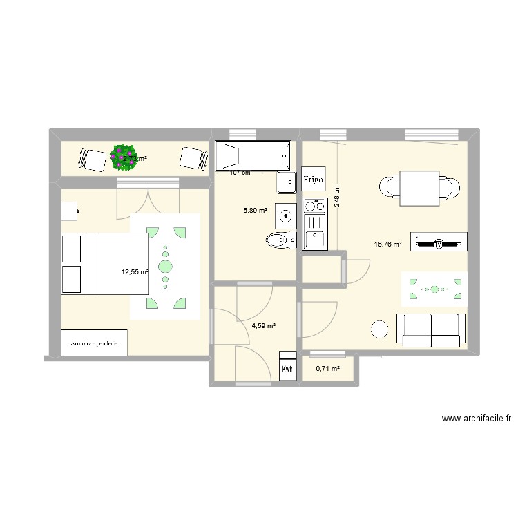 T2 SEYNE VUE MER. Plan de 6 pièces et 43 m2