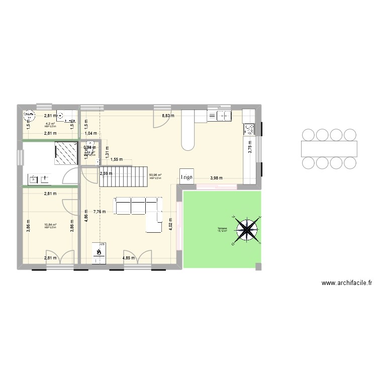 RDC7. Plan de 4 pièces et 67 m2