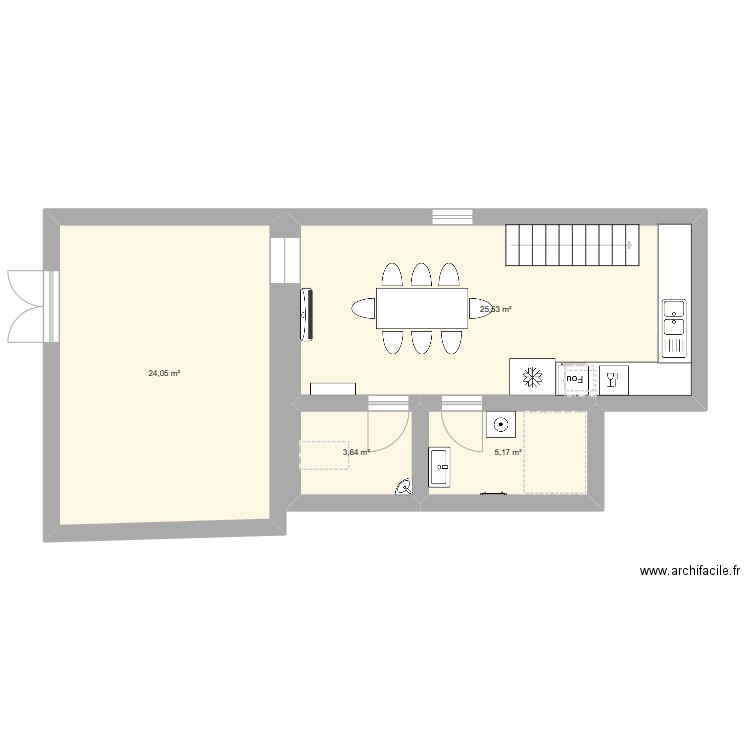 rdc. Plan de 4 pièces et 58 m2