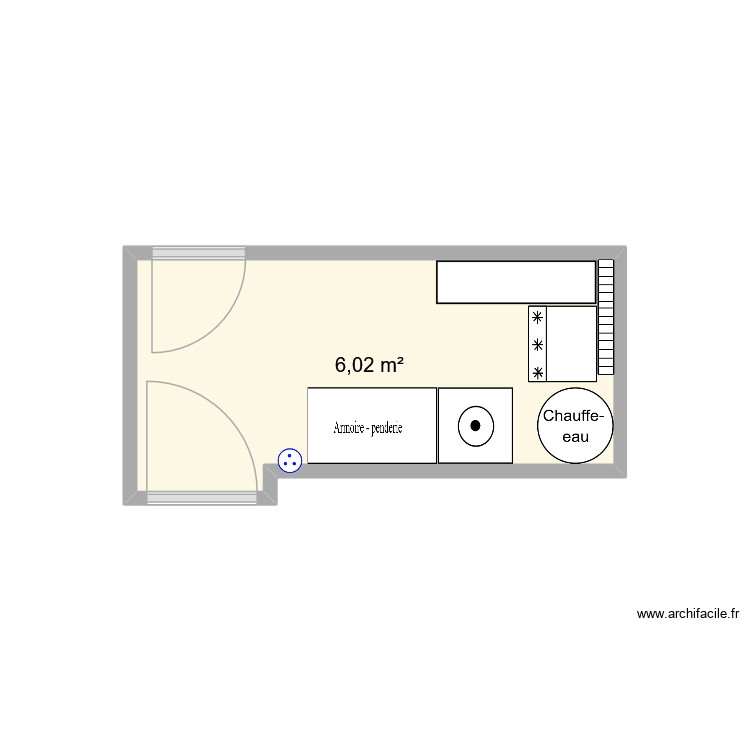 arrière cuisine. Plan de 1 pièce et 6 m2