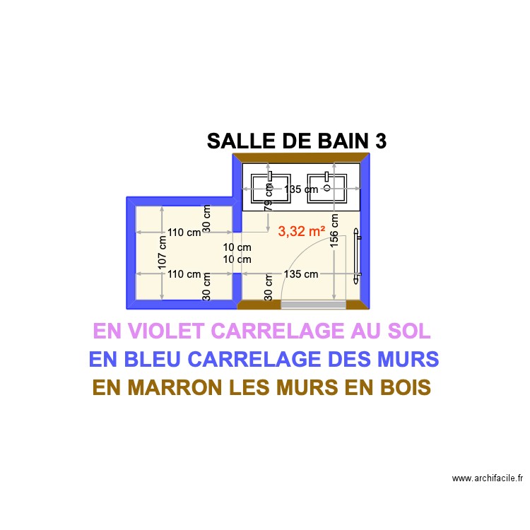 CARRELAGE SALLE DE BAIN CHAMBRE 3. Plan de 1 pièce et 3 m2