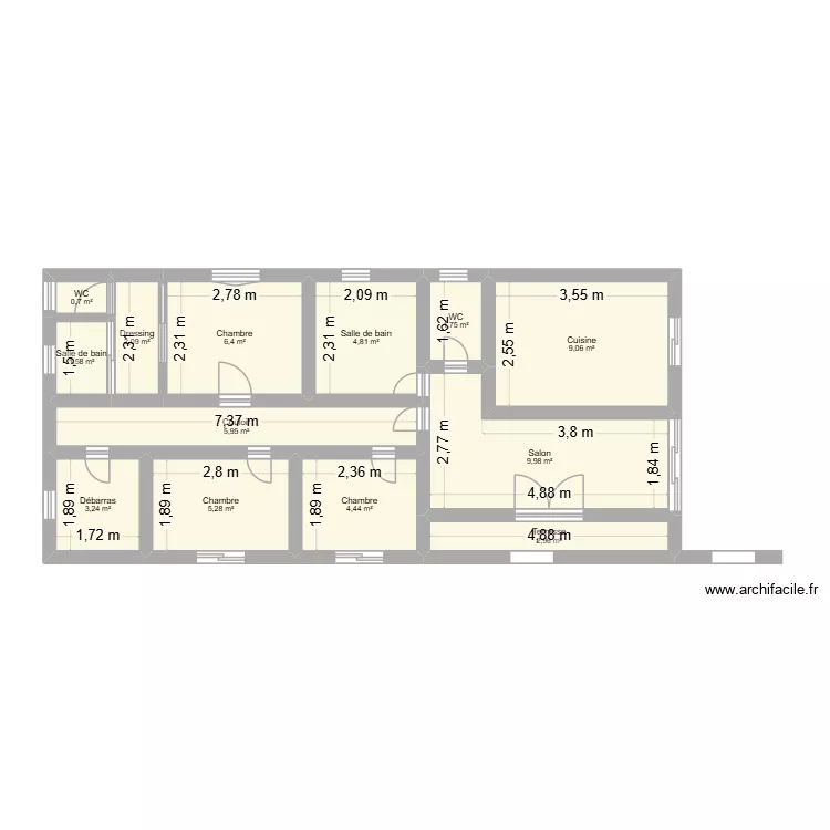 M MTSA2. Plan de 13  et 58 m²