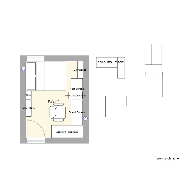 chambre colloc. Plan de 1 pièce et 10 m2