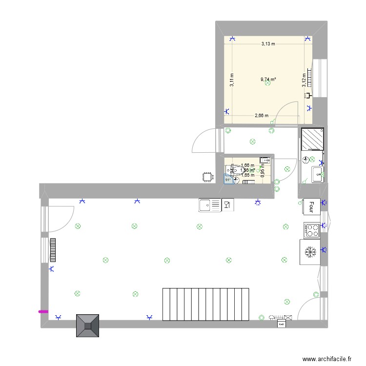 RDC elec. Plan de 2 pièces et 11 m2
