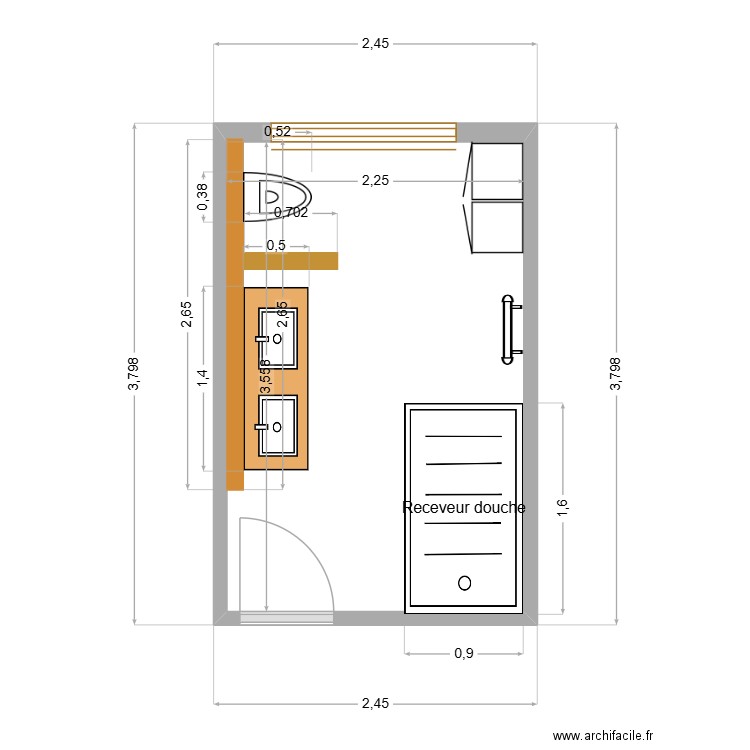 salle de bain. Plan de 1 pièce et 8 m2
