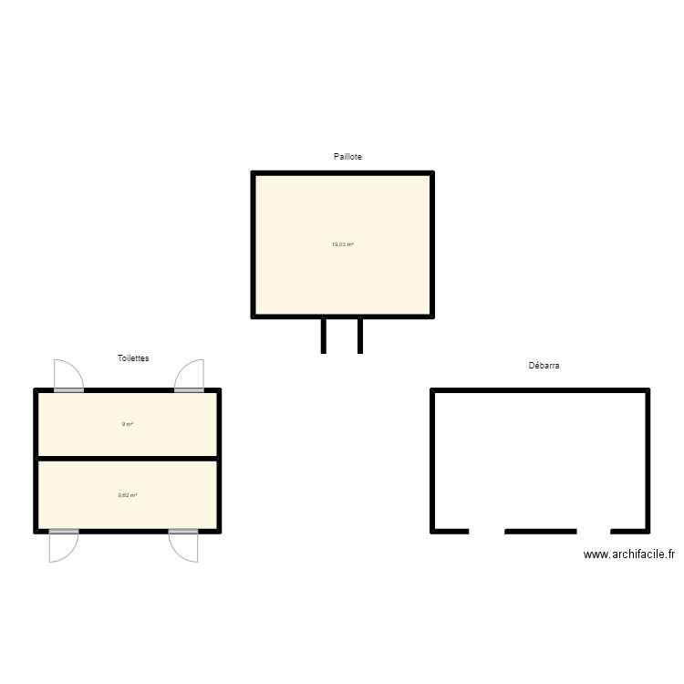 MANONKPON. Plan de 3 pièces et 38 m2