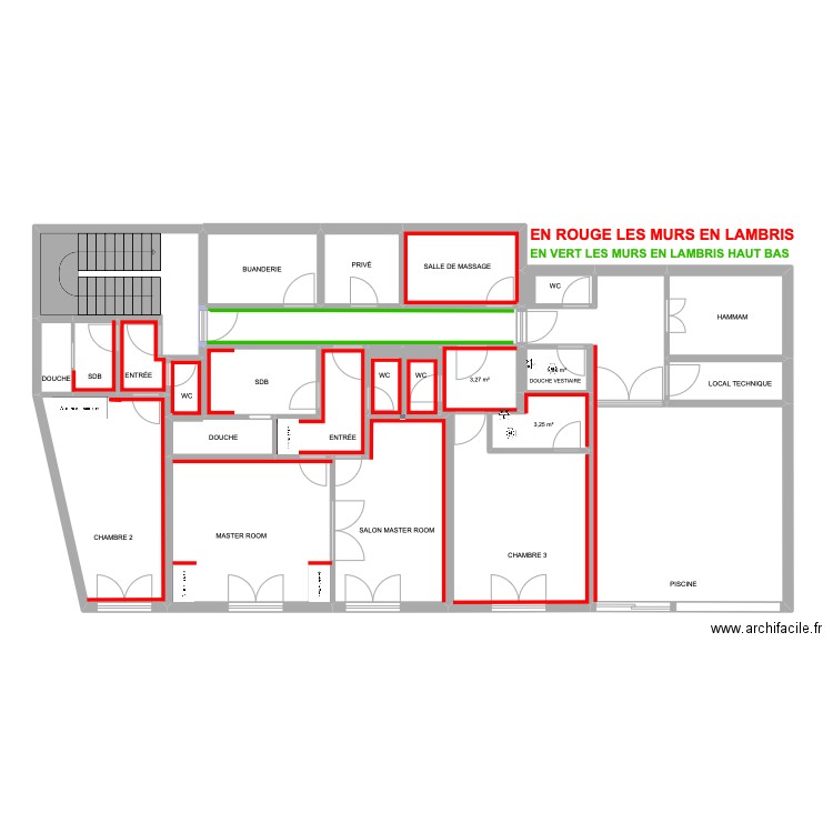 REZ-DE-JARDIN LES LAMBRIS. Plan de 26 pièces et 170 m2