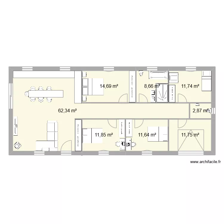 damparis futur. Plan de 8  et 136 m²