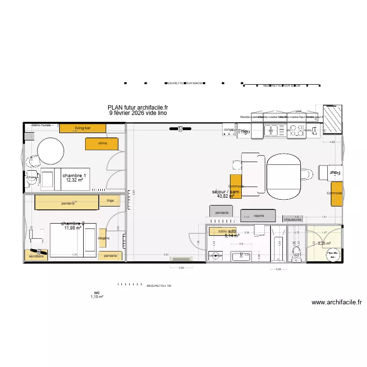 PLAN FUTUR  9 f&eacute;vrier 2026 vide lino. Plan de 6  et 77 m²