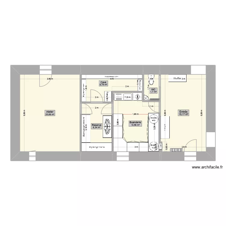 RDC sud ouest. Plan de 6  et 60 m²