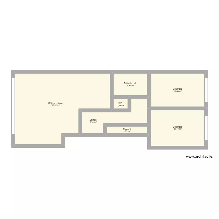 222 varlet. Plan de 7  et 68 m²