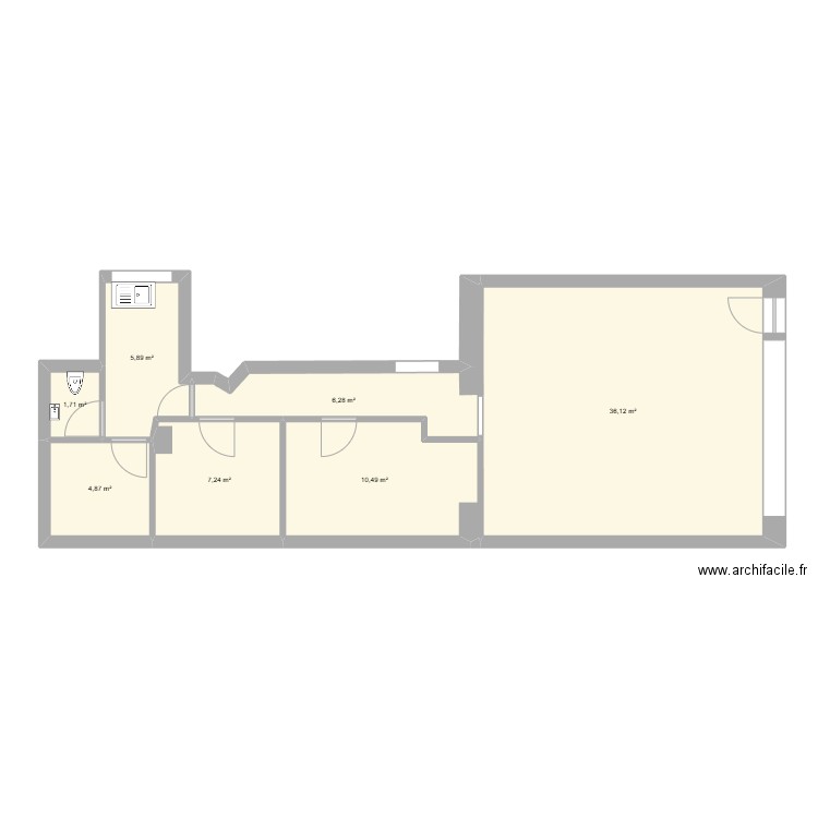 local bis. Plan de 7 pièces et 73 m2
