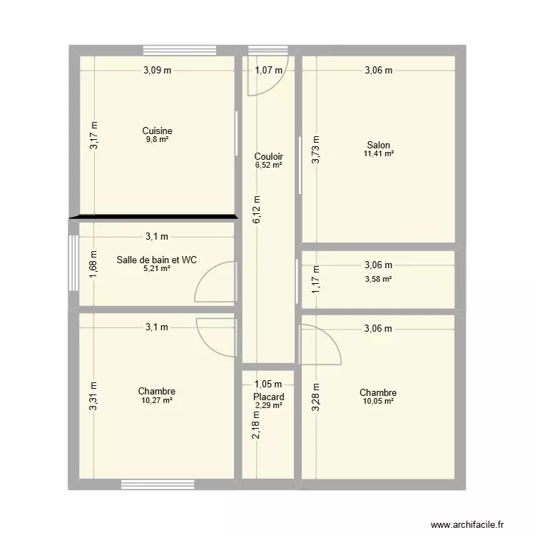 appartement. Plan de 8 Pièces et 59 m²
