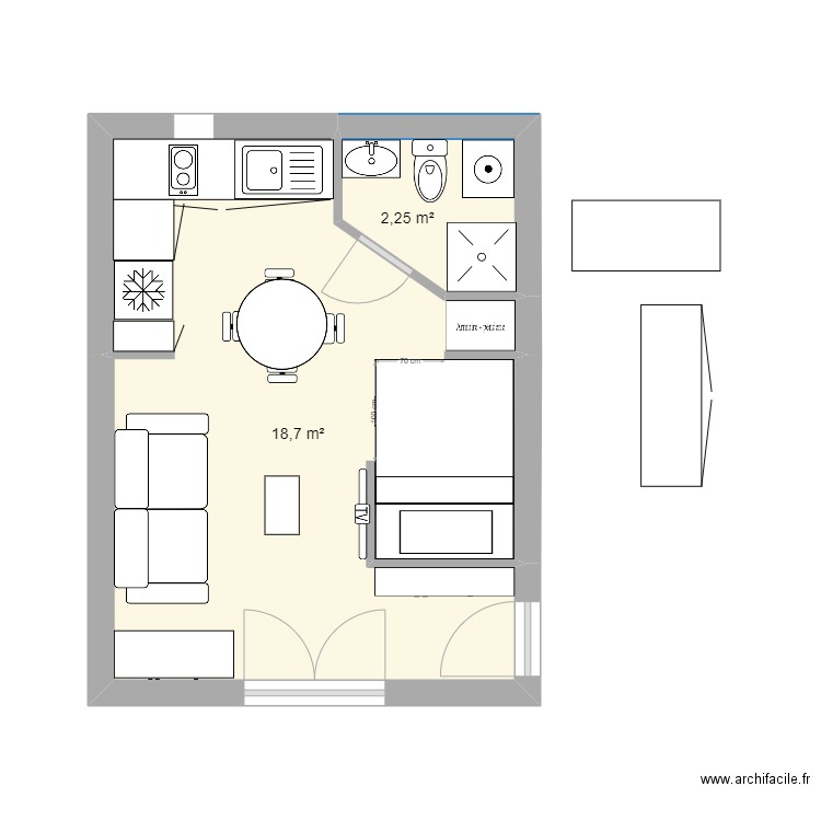 Studio 5. Plan de 2 pièces et 21 m2