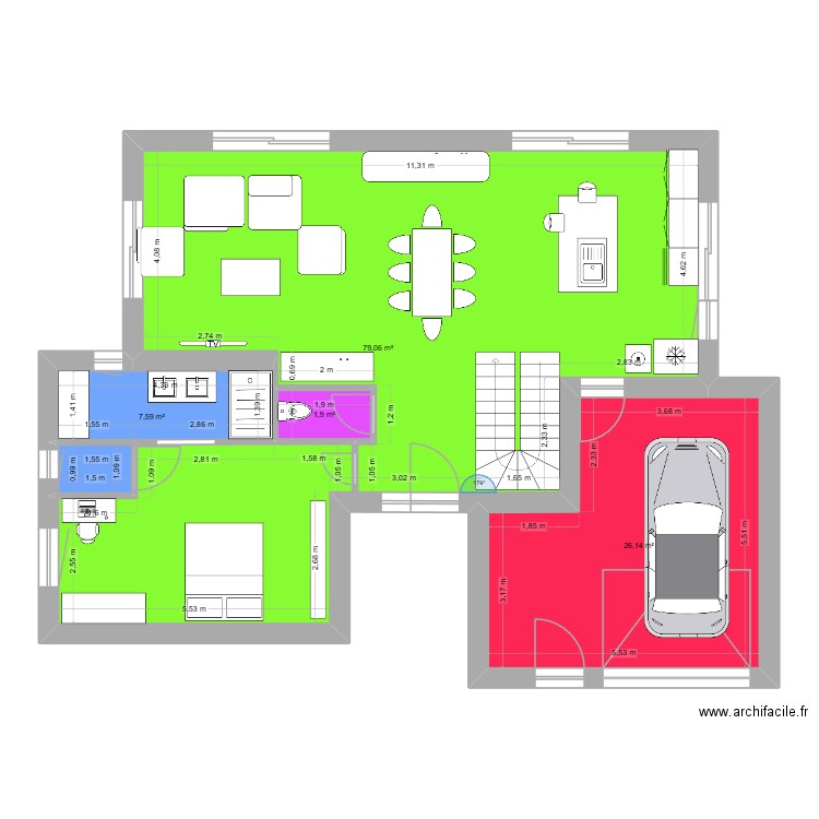 plan Ancier 1. Plan de 4 pièces et 115 m2