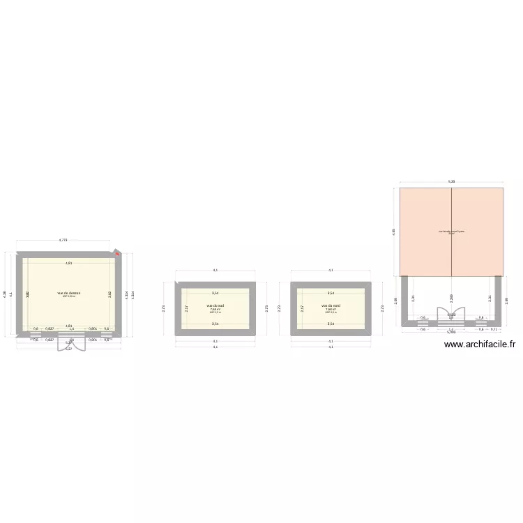 abri bois. Plan de 3  et 34 m²