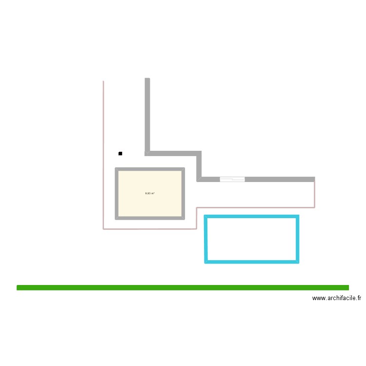 terrasse. Plan de 1 pièce et 10 m2