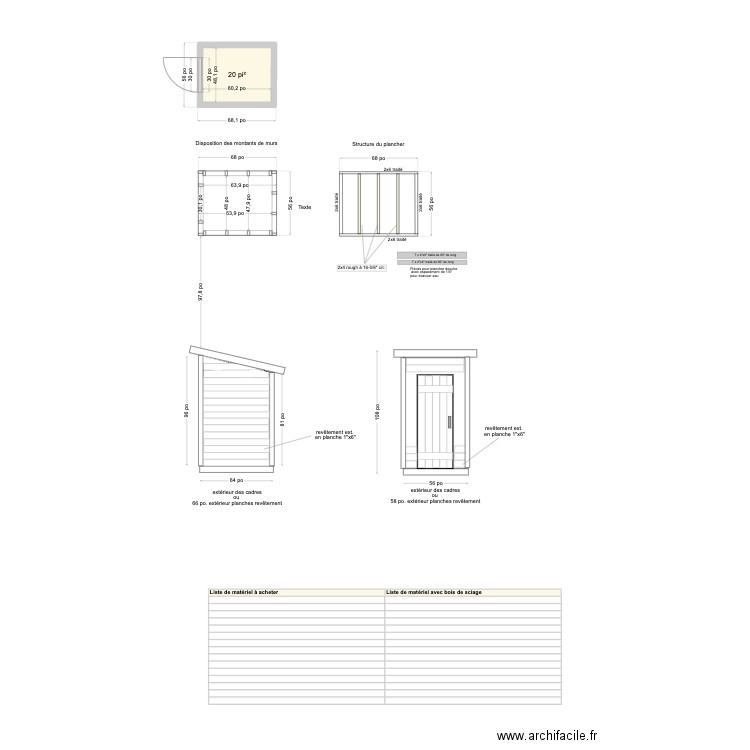 Douche extérieure. Plan de 1 pièce et 2 m2