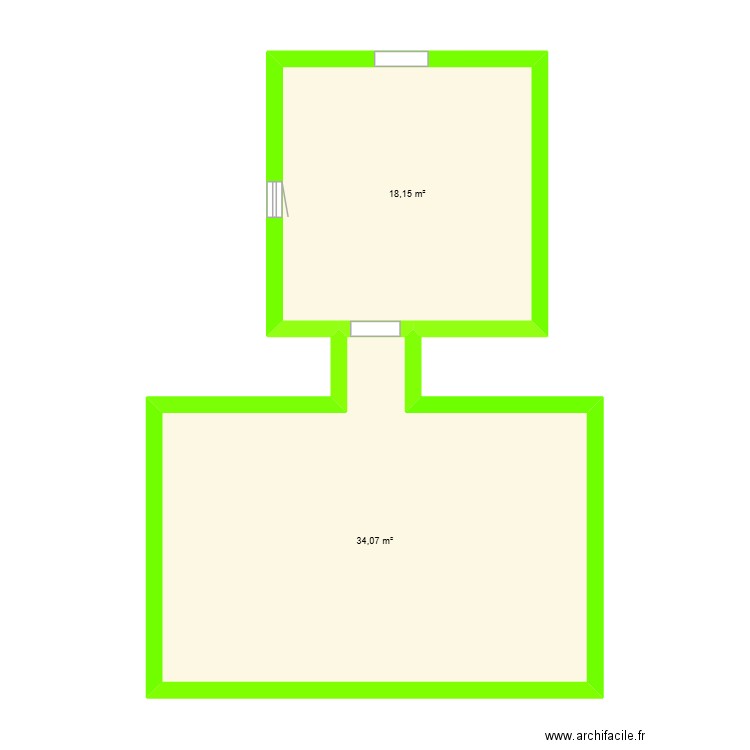 1er plan. Plan de 2 pièces et 52 m2