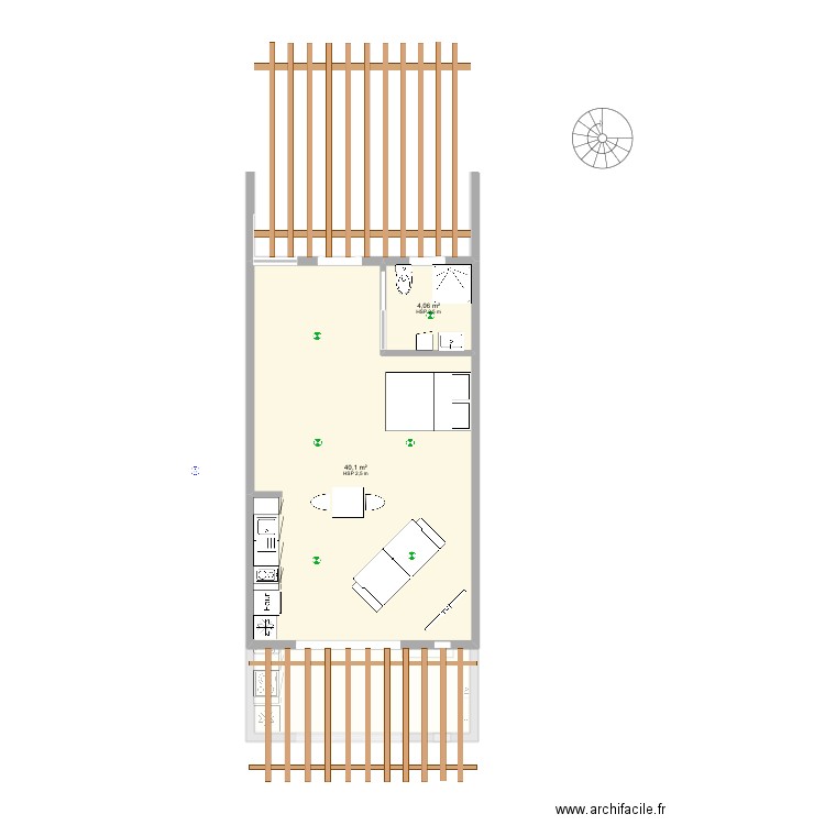 Appartement F3. Plan de 6 pièces et 97 m2