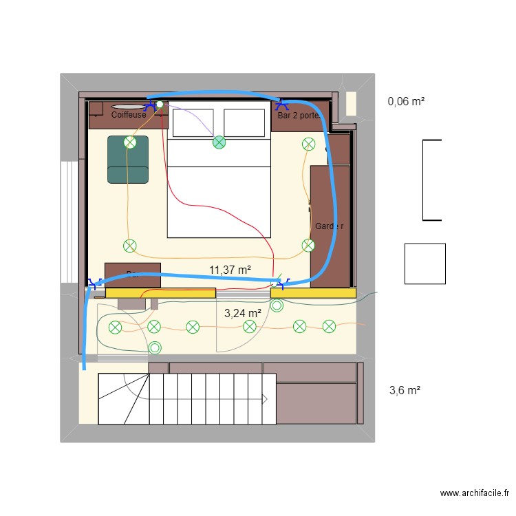 Chambre A version alternative. Plan de 4 pièces et 18 m2