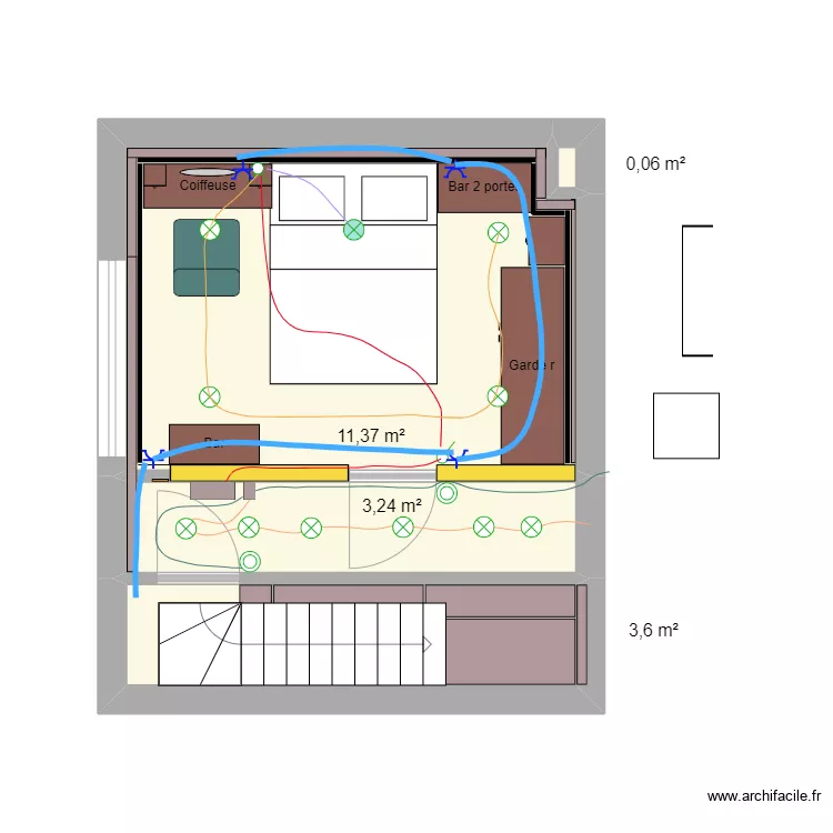 Chambre A version alternative. Plan de 