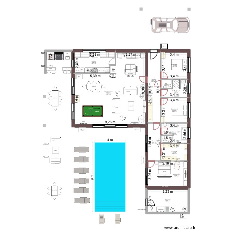 Coupiac moyenne. Plan de 12 pièces et 187 m2