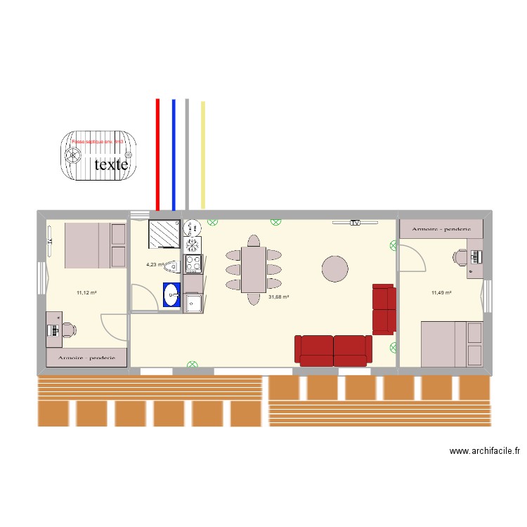 60 m². Plan de 4 pièces et 59 m2