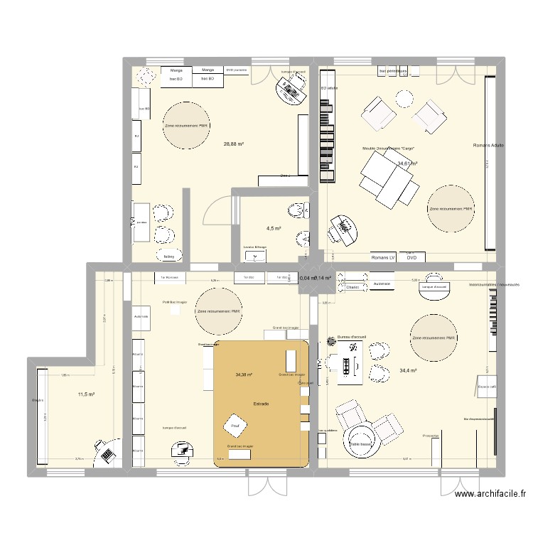 Médiathéque éphémère Aménagement 1. Plan de 8 pièces et 148 m2