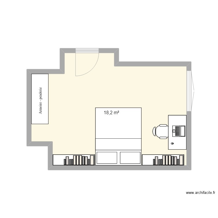 chambre QT1. Plan de 1 pièce et 18 m2