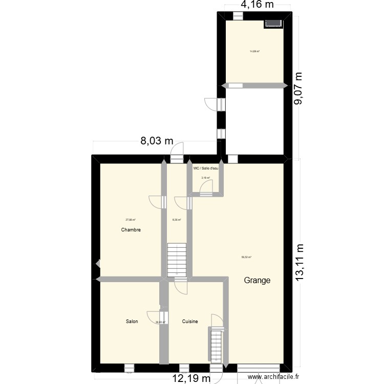 Vieville en Haye. Plan de 6 pièces et 149 m2