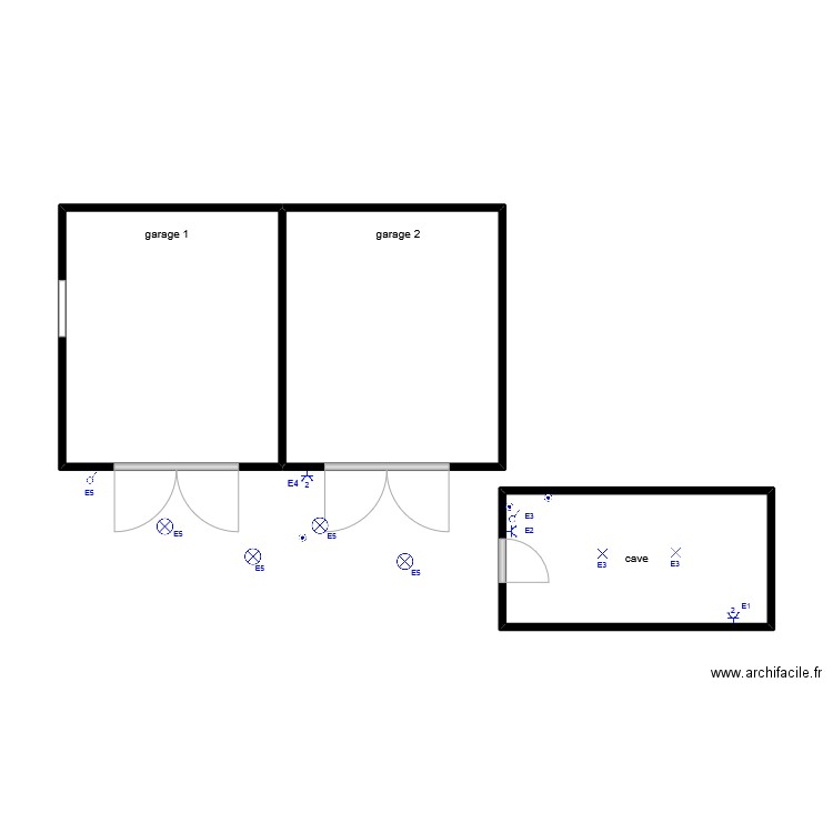 cave et garage. Plan de 3 pièces et 37 m2