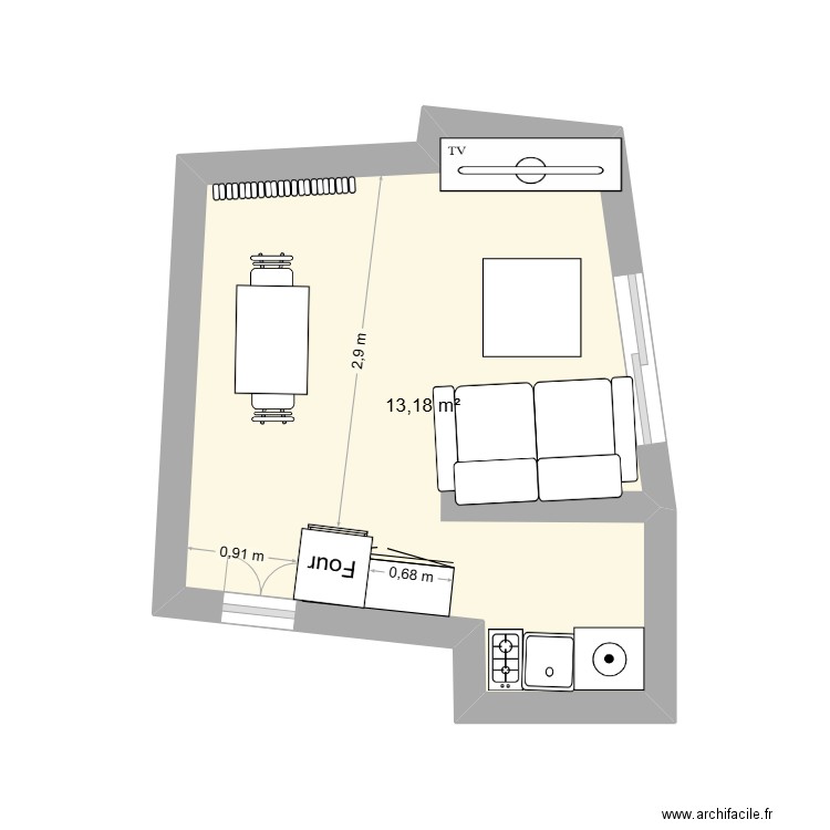 Cuisine 1. Plan de 1 pièce et 13 m2