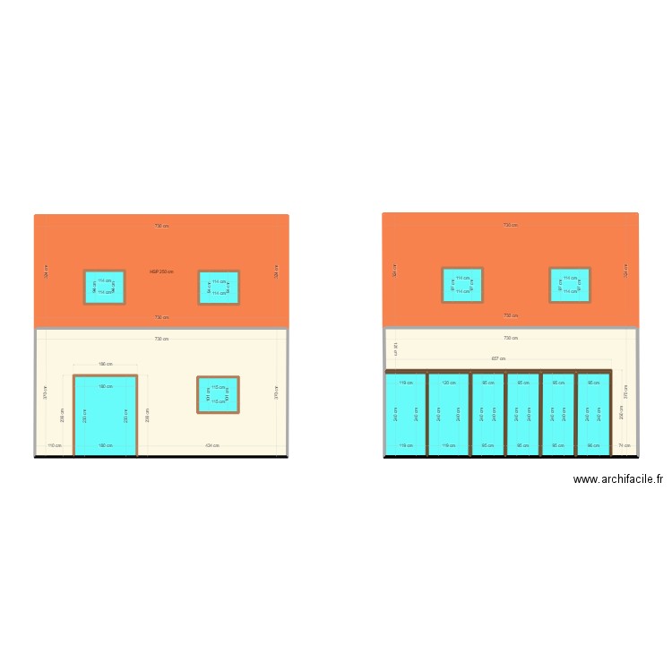 plan façade. Plan de 16 pièces et 105 m2