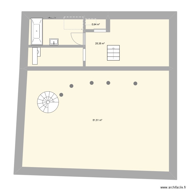 Grange. Plan de 3 pièces et 89 m2