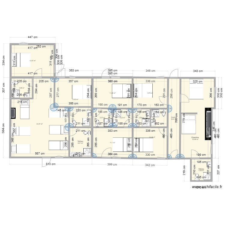 r+1 Juif Aménagement. Plan de 15 pièces et 162 m2