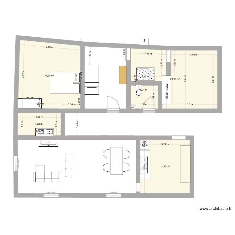 appartement. Plan de 4  et 53 m²