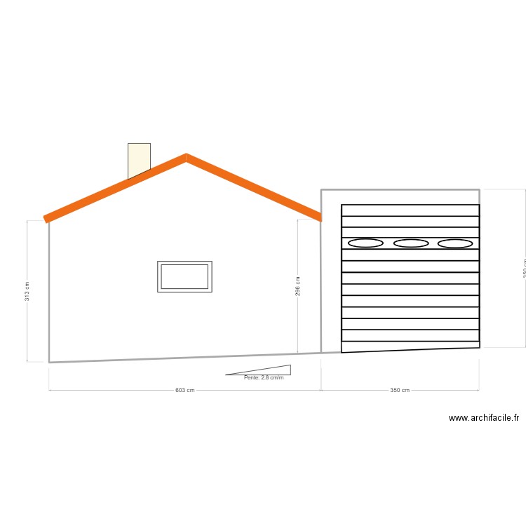 abri cc pignon SUD. Plan de 2 pièces et 32 m2