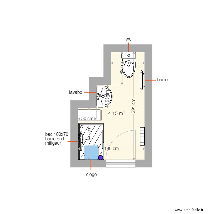 jer. Plan de 1 pièce et 4 m2